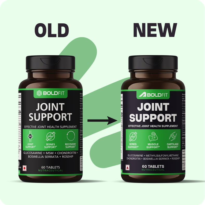 Boldfit Joint Support Supplement Glucosamine Tablets 1000mg Chondroitin,Boswellia & Rosehip for Cartilage & Muscle Health Joint Support Tablets Relieves Pain and Stiffness - 60 capsules