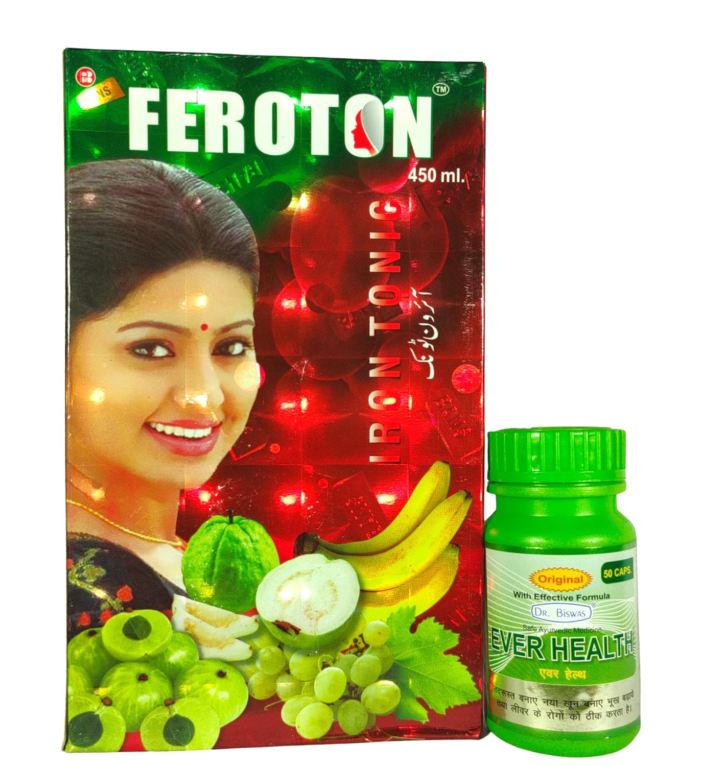 Feroton Iron Tonic 450ml & Ever Health Capsules (50 Caps) | Ayurvedic Herbal Supplement | Energy & Wellness Combo