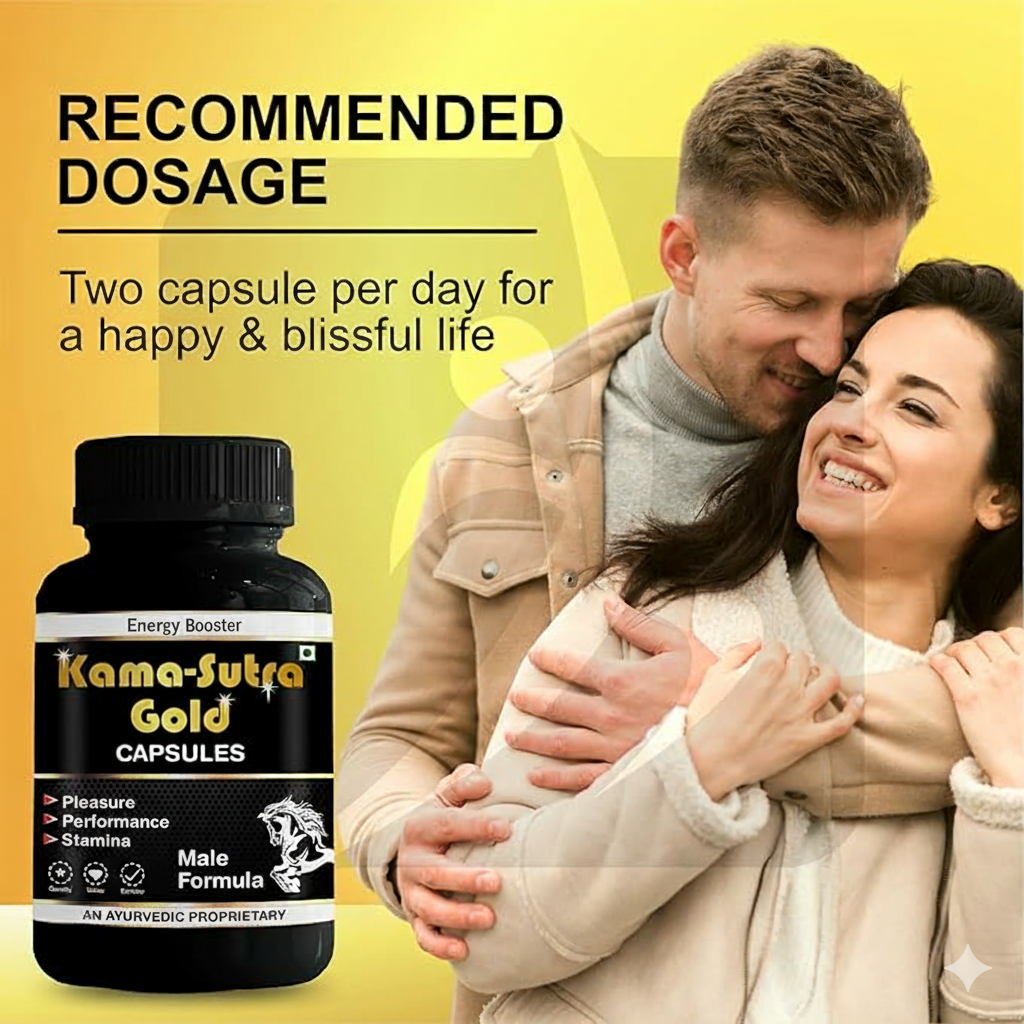 Herbal Kama Sutra Gold Capsules with Original Shilajit, Ashwagandha & Safed Musli – Ayurvedic Supplement for Energy & Vitality Support (60 Cap)