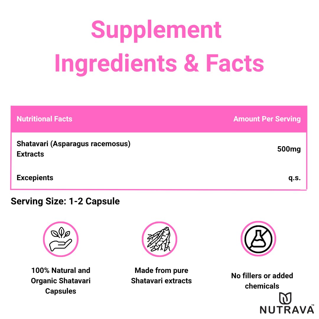 Nutrava Shatavari Capsules 500mg | Ayurvedic Women’s Health Supplement for Hormonal Balance, Reproductive Wellness & Vitality | Herbal Supplement for Men & Women | 60 Veg Capsules