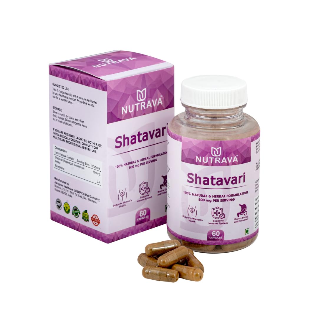 Nutrava Shatavari Capsules 500mg | Ayurvedic Women’s Health Supplement for Hormonal Balance, Reproductive Wellness & Vitality | Herbal Supplement for Men & Women | 60 Veg Capsules