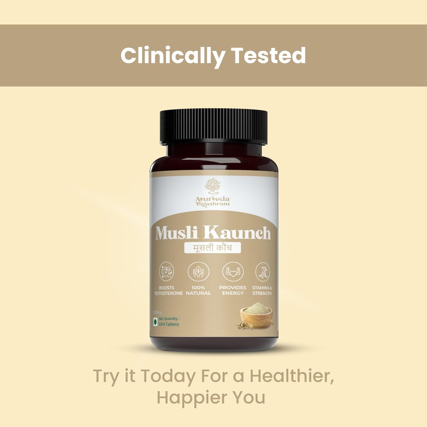 Ayurveda Yogashram Musli Kaunch Safed Musli Capsules – 1000mg | Ayurvedic Supplement for Boosting Strength, Vitality & Energy | 30 Tablets | Approved by Ministry of Ayush