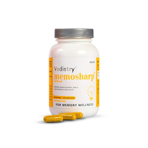 Vedistry Memosharp Capsules For Memory | Ayurvedic & Natural Brahmi, Amla, Mandukparni, Yasthimadhu and Haldi | Pack of 1