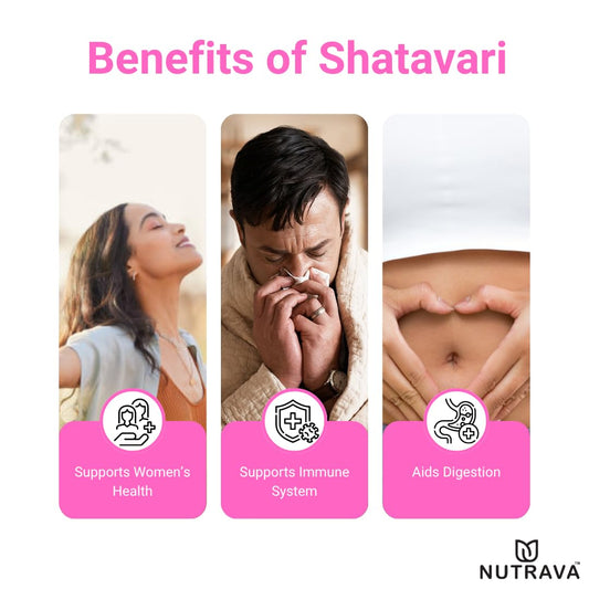 Nutrava Shatavari Capsules 500mg | Ayurvedic Women’s Health Supplement for Hormonal Balance, Reproductive Wellness & Vitality | Herbal Supplement for Men & Women | 60 Veg Capsules