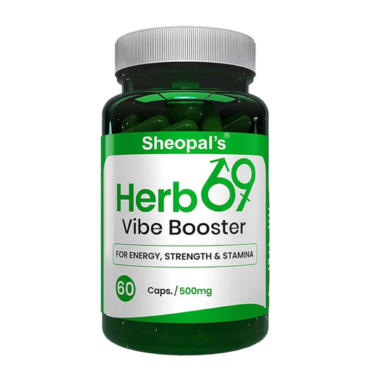 Sheopals Herb 69 Vibe Booster for Men | Ayurvedic Helps Increasing Vitality & Energy Booster | With Shudh Shilajit Safed Musli, Ashwagandha, Shatavari | 60 Capsules | Boosts Stamina & Performance