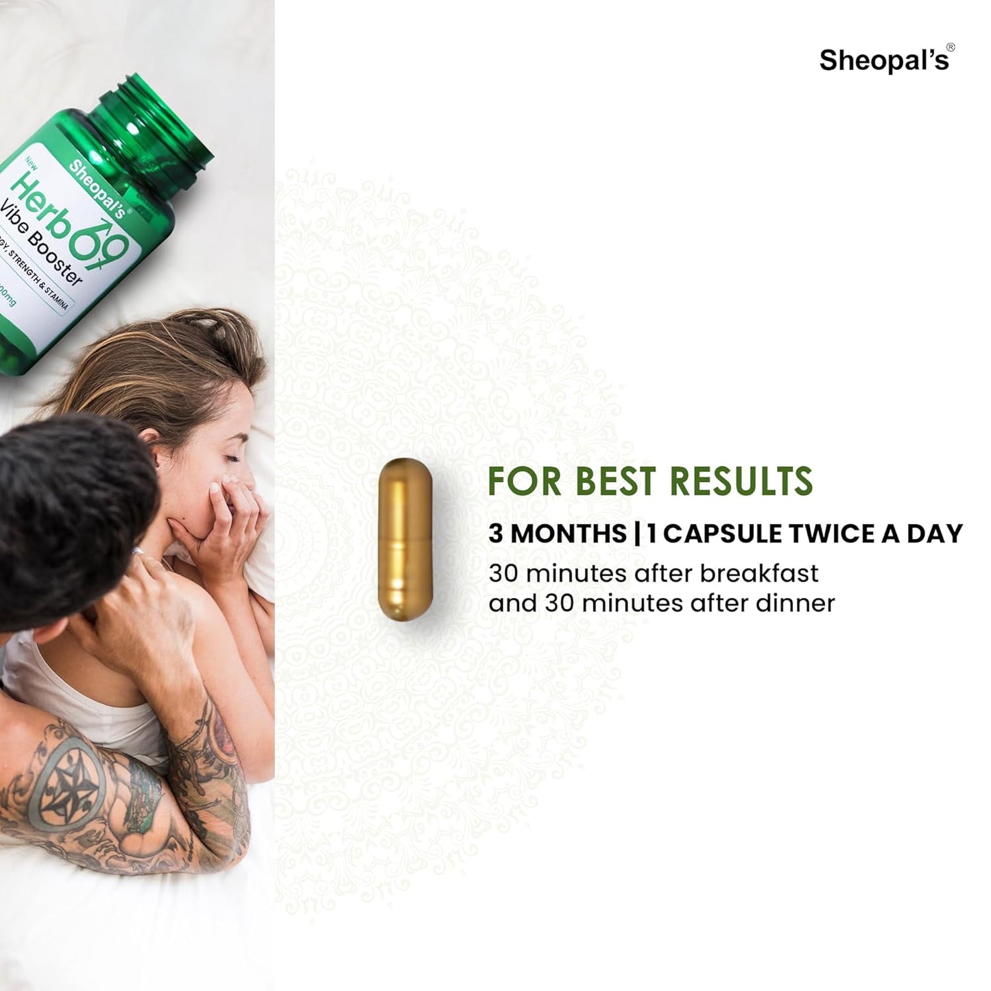 Sheopals Herb 69 Vibe Booster for Men | Ayurvedic Helps Increasing Vitality & Energy Booster | With Shudh Shilajit Safed Musli, Ashwagandha, Shatavari | 60 Capsules | Boosts Stamina & Performance