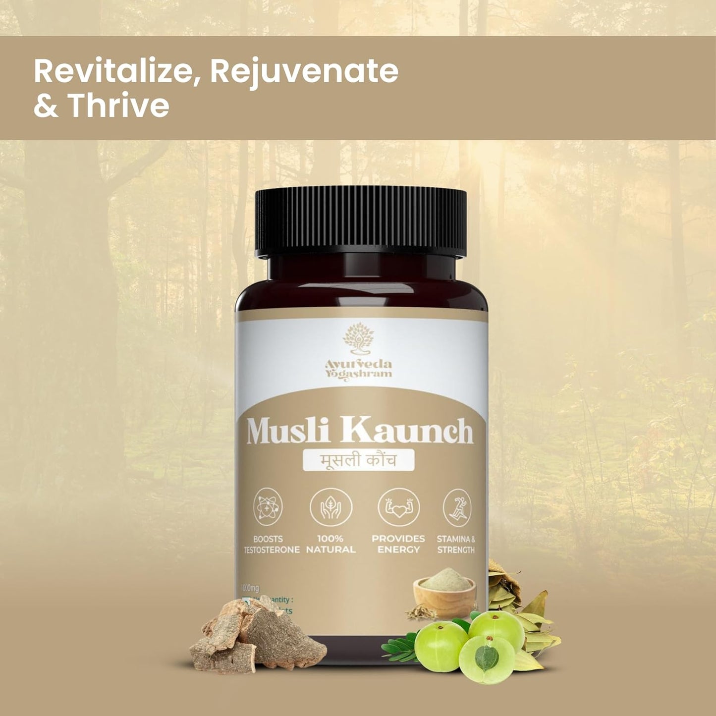 Ayurveda Yogashram Musli Kaunch Safed Musli Capsules – 1000mg | Ayurvedic Supplement for Boosting Strength, Vitality & Energy | 30 Tablets | Approved by Ministry of Ayush