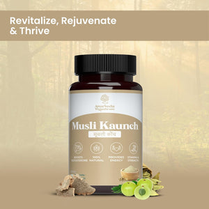 Ayurveda Yogashram Musli Kaunch Safed Musli Capsules – 1000mg | Ayurvedic Supplement for Boosting Strength, Vitality & Energy | 30 Tablets | Approved by Ministry of Ayush