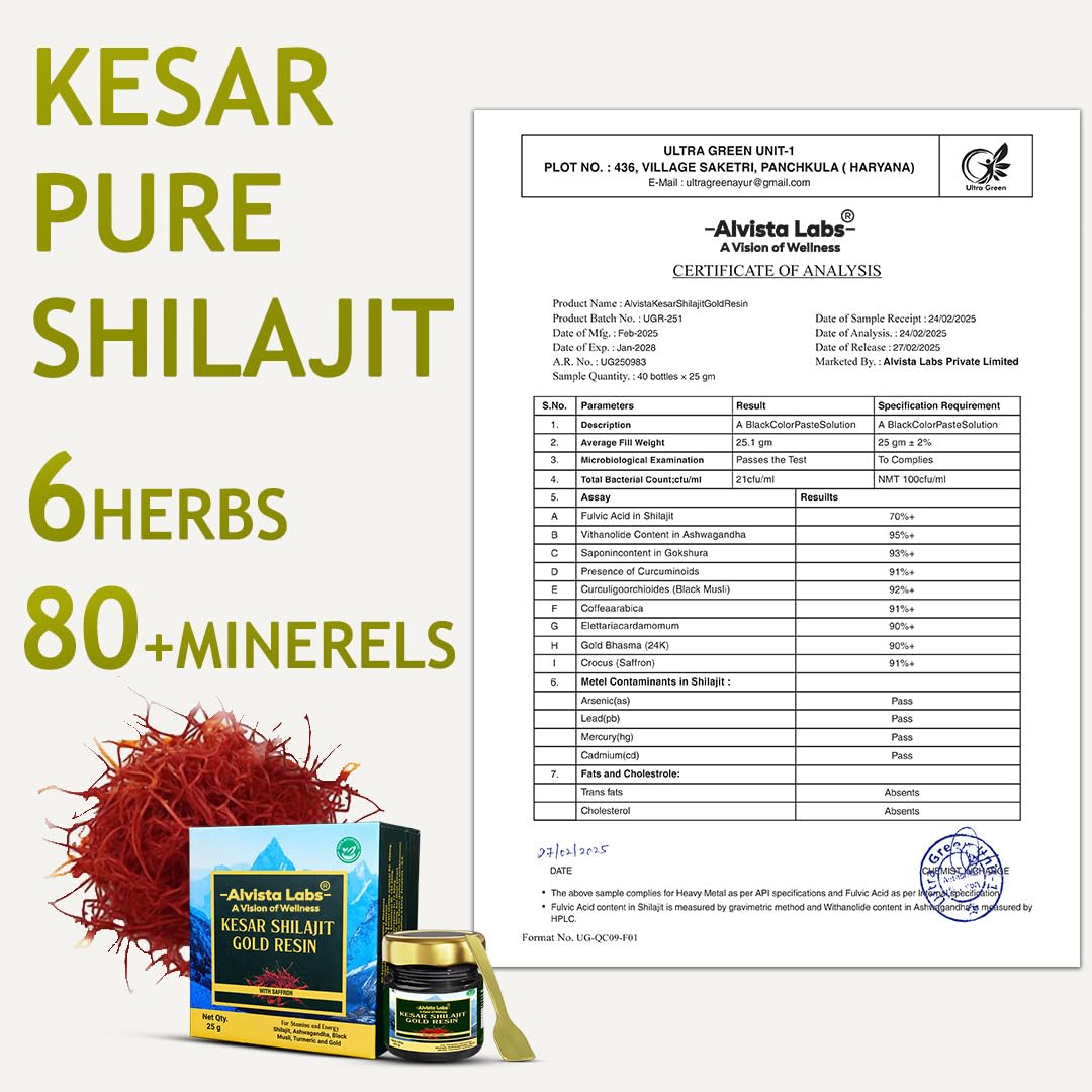 Alvista Labs Kesar Shilajit Gold Resin with Saffron, 25g, Ayurvedic Herbal Supplement, Vegetarian
