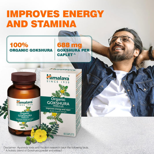Himalaya Organic Gokshura (Tribulus Terrestris) I 60 Caplets I Men S Wellness I Improves Energy And Vigour I Builds Muscle Strength I 688 Mg Gokshura Per Caplet I Certified Organic..
