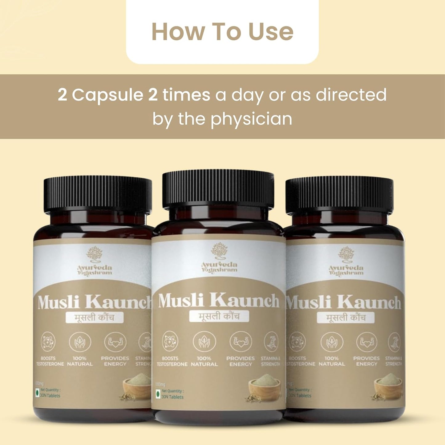 Ayurveda Yogashram Musli Kaunch Safed Musli Capsules – 1000mg | Ayurvedic Supplement for Boosting Strength, Vitality & Energy | 30 Tablets | Approved by Ministry of Ayush