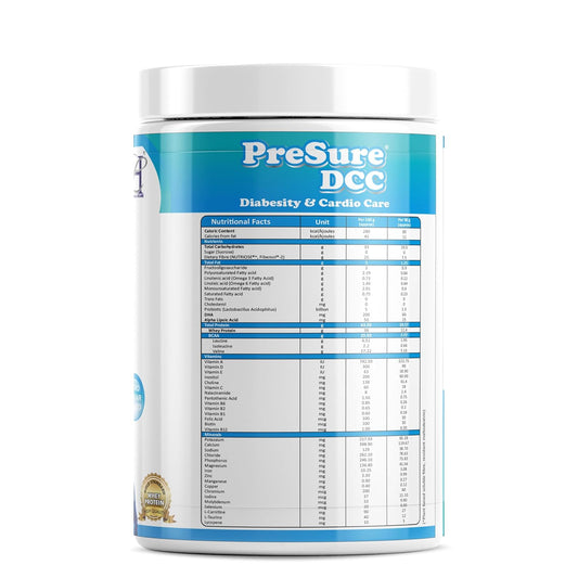 PreSure DCC Diabesity & Cardio Care specialized formula for individuals with Diabetics, Cardiac & Weight Management whey protein French Vanilla Cream Flavour 400GM