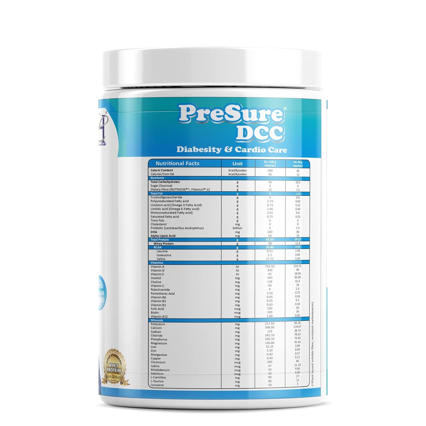 PreSure DCC Diabesity & Cardio Care specialized formula for individuals with Diabetics, Cardiac & Weight Management whey protein French Vanilla Cream Flavour 400GM