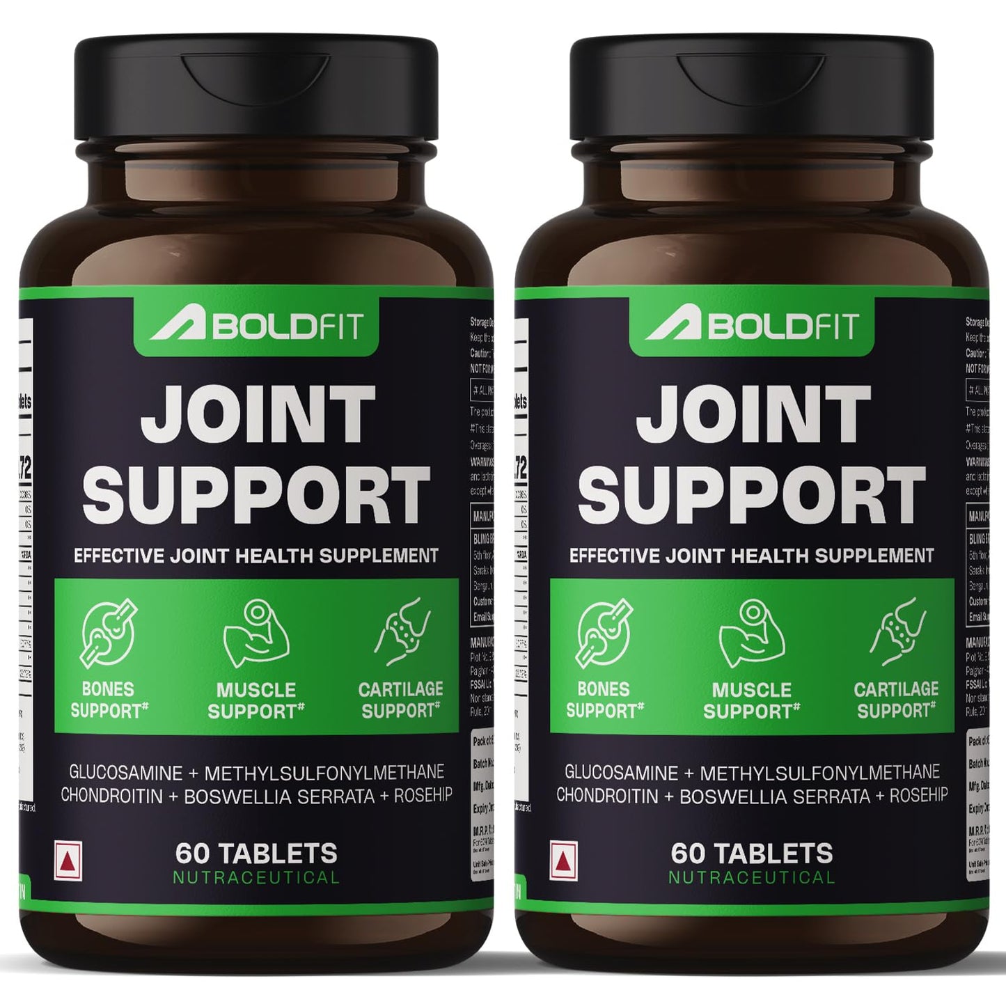 Boldfit Joint Support Supplement Glucosamine Tablets 1000mg Chondroitin,Boswellia & Rosehip for Cartilage & Muscle Health Joint Support Tablets Relieves Pain and Stiffness - 60 capsules