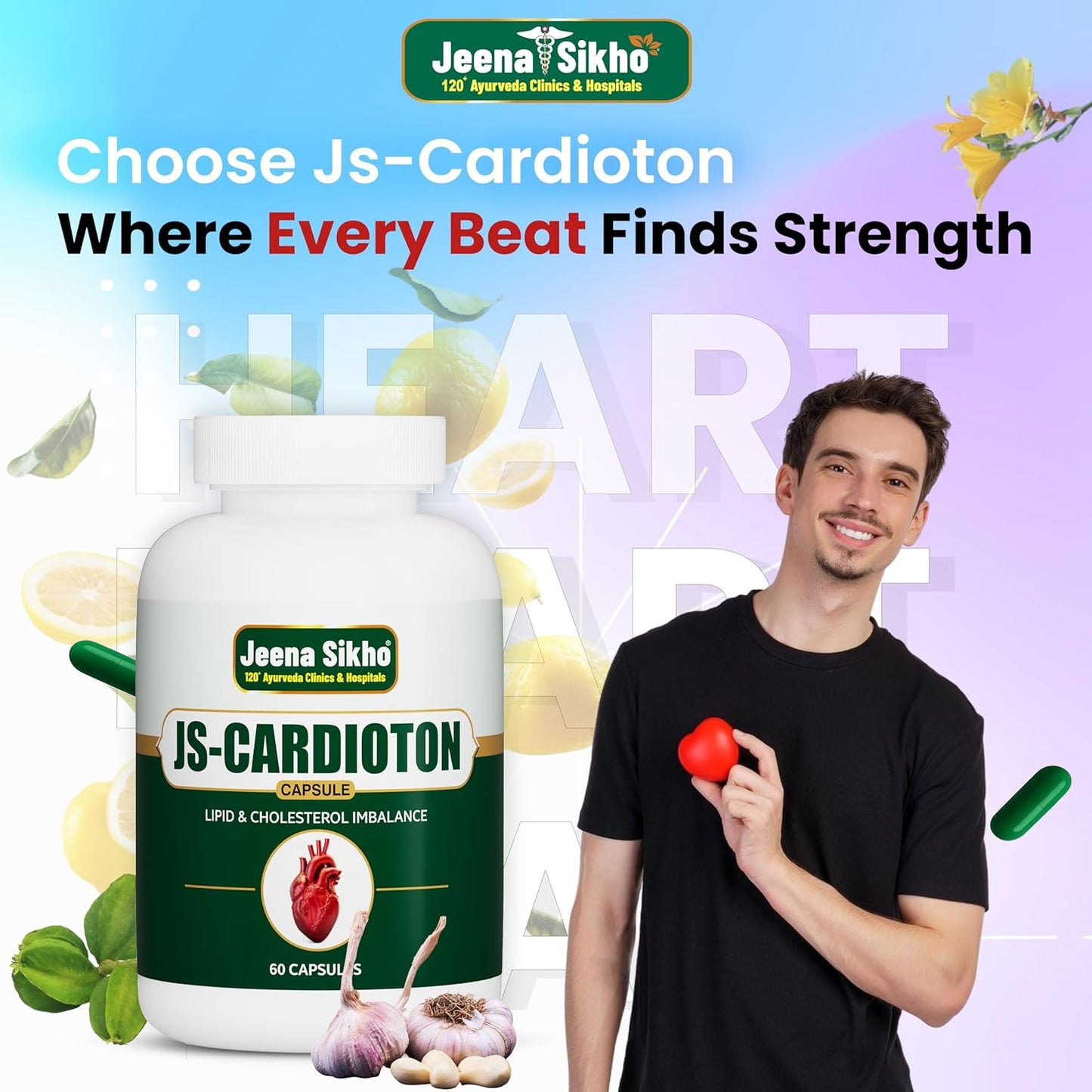 Jeena Sikho Js-Cardioton Capsules | Herbal Heart Care Supplement | Naturally Blended With Arjun, Sarpagandha, And Sunthi | Ayurvedic Heart Wellness Multivitamin, 60 Capsules