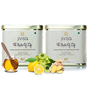 JiViSa The Nectar of Life Herbal Tea for Cold, Cough and Immunity (30 Cups) Kadha with 13 Powerful Herbs, Daily Ayurvedic Tea, Sugar-Free, No-Preservatives Instant Tea Powder Mix Nutraceutical