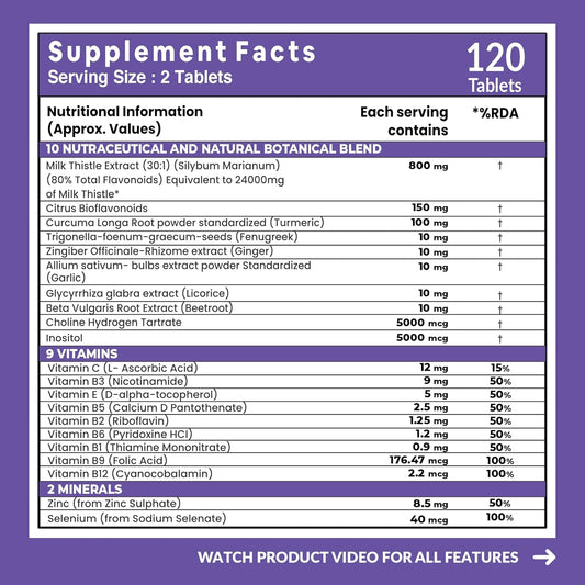Carbamide Forte Liver Detox Supplement with Milk Thistle | 800mg Milk Thistle Extract (30:1) | Liver Detox Tablets with Added Multivitamins & Amino Acids – 120 Veg Tablets