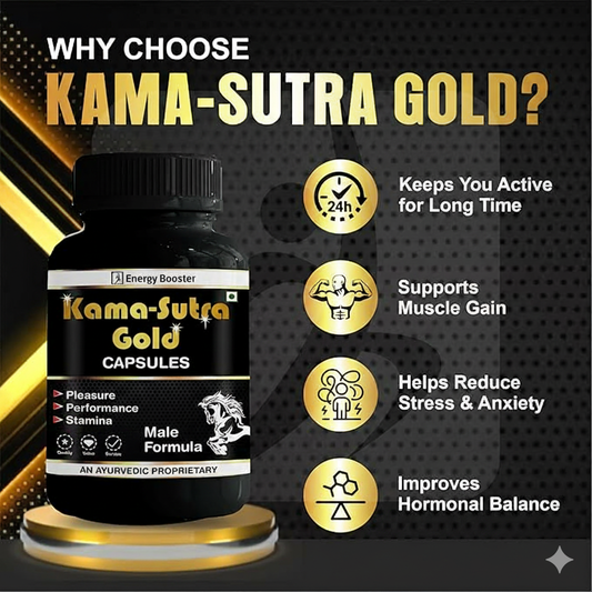 Herbal Kama Sutra Gold Capsules with Original Shilajit, Ashwagandha & Safed Musli – Ayurvedic Supplement for Energy & Vitality Support (60 Cap)