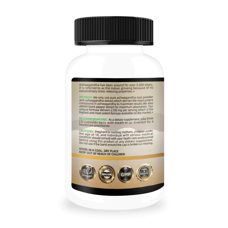 Organic Ashwagandha 2100mg Organic Ashwagandha Root Extract Capsules for Stress Relief and Mood Enhancer