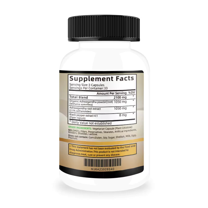 Organic Ashwagandha 2100mg Organic Ashwagandha Root Extract Capsules for Stress Relief and Mood Enhancer